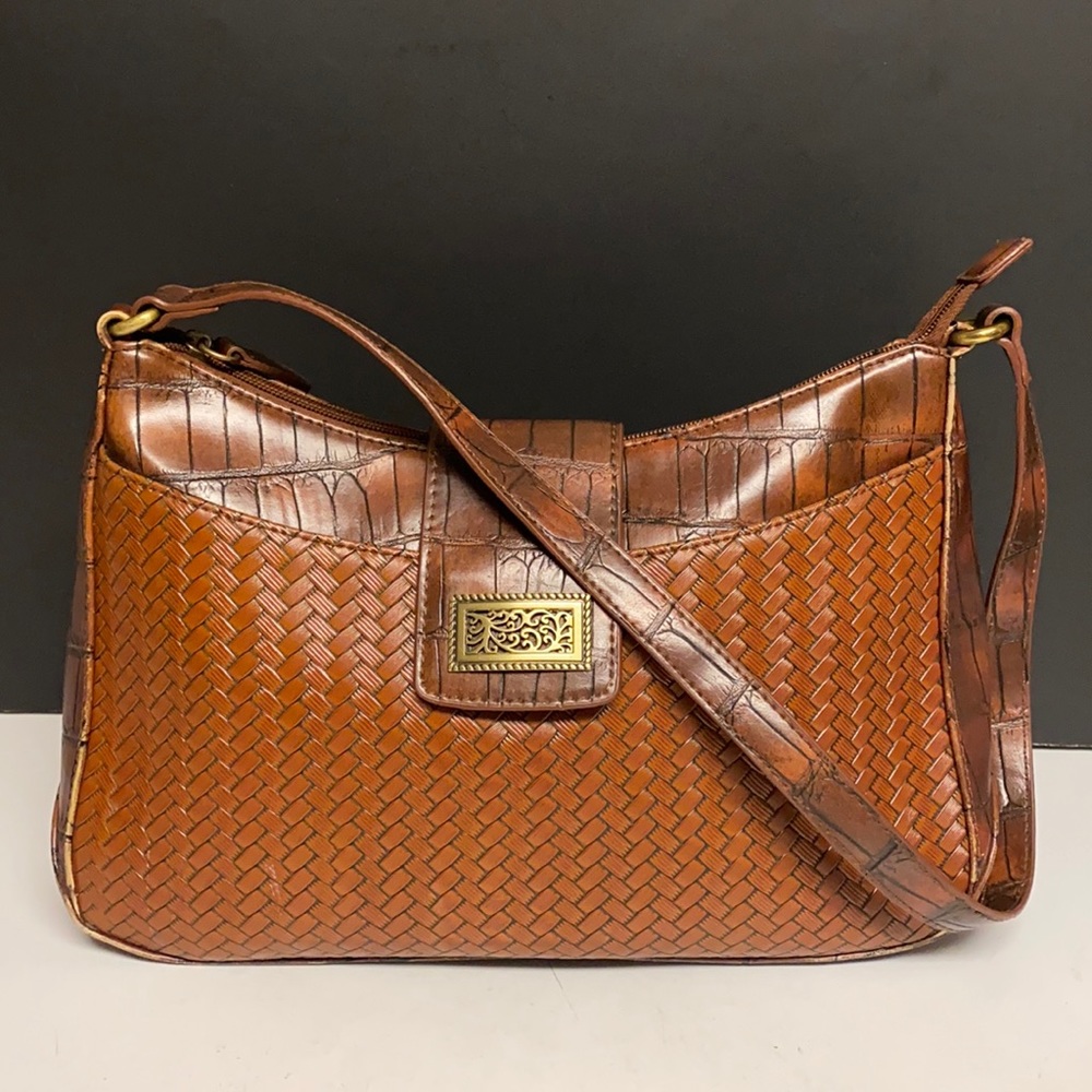 COLDWATER Creek Brown Leather Weave Shoulder Bag Purse